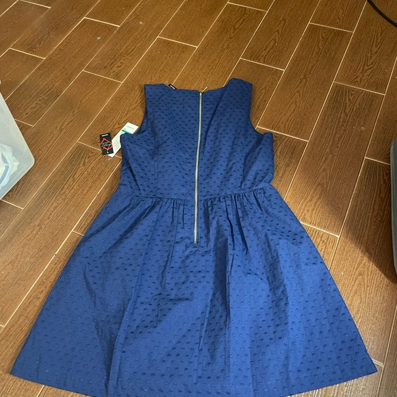 KENSIE blue cotton DRESS floral ivory lace embroidered fabric size LG sleeveless - Picture 10 of 16